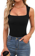 Top Camisole Col Carré Côtelé Femme - Bretelles Fines