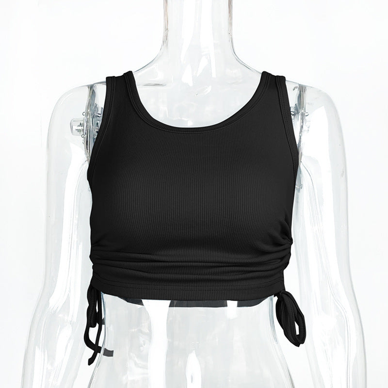 Crop Top Cordon Slim Côtelé Femme - Style Casual
