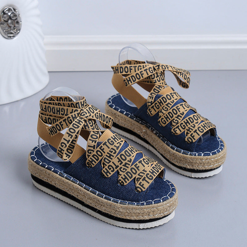 Women's Lace-Up Espadrilles for Summer - Thick Braided Casual Sandals