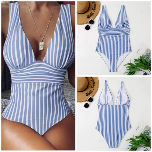 Bikini de una pieza a rayas sexy estilo europeo — Traje de baño de mujer verano 2026
