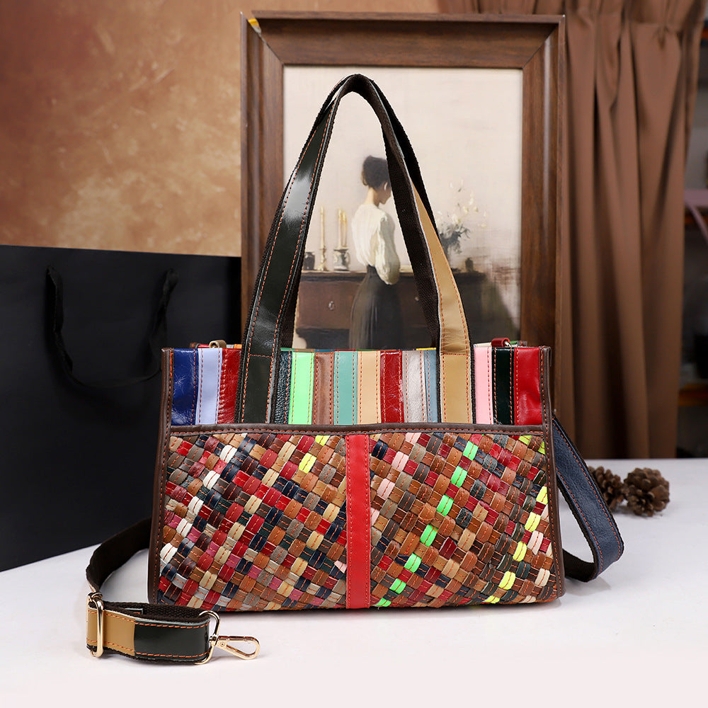 Sac Vintage Femme Cuir Patchwork Tressé Bicolore — Artisanal Luxury FuturaTrend
