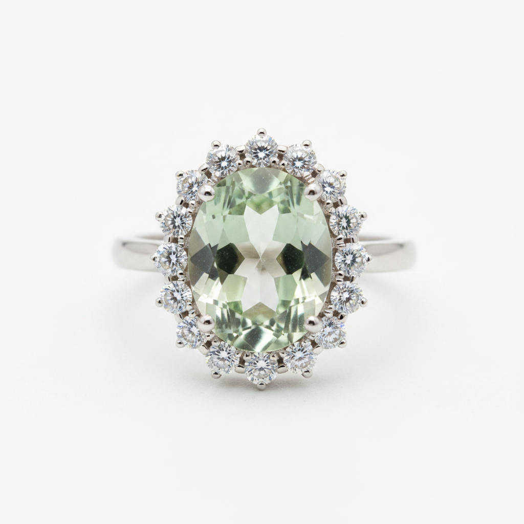 Bague améthyste verte fond blanc