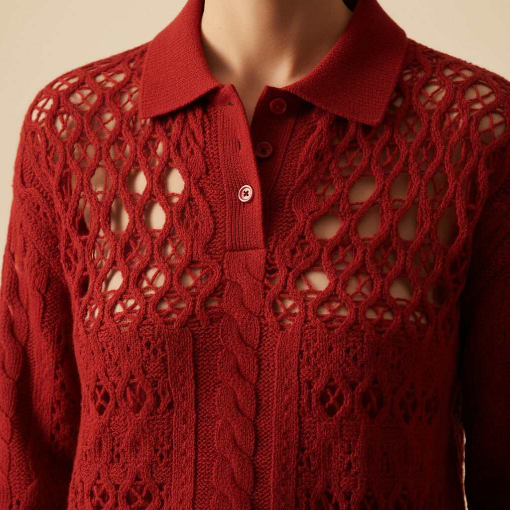 Détail cable knit zigzag rouge