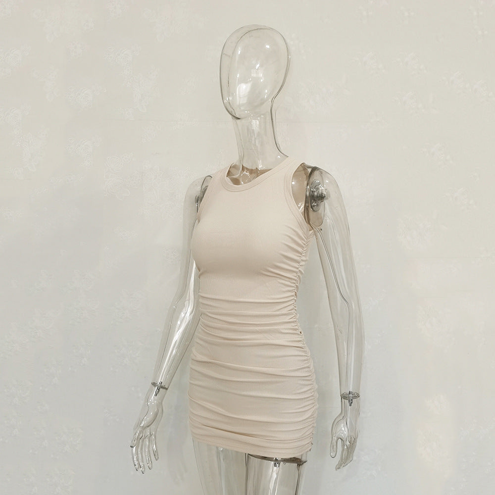 Women's Ribbed Cotton Pleated Dress - Casual Style