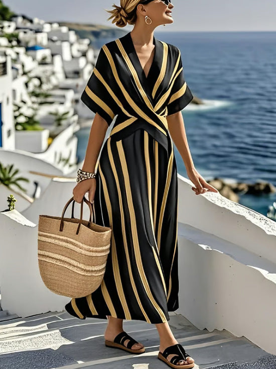 Boho Printed Short-Sleeve Maxi Dress — Women's Summer Beach Dress 2026