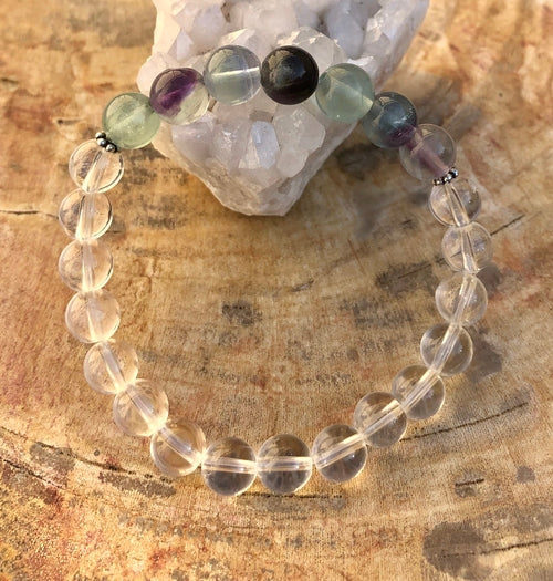 Bracelet Fluorite Arc-en-Ciel & Quartz Cristal — Pierres Naturelles Femme