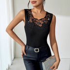 Women's Ribbed Black Rhinestone Vest Top - Glam Style