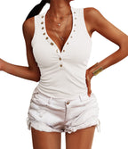Top Gilet Boutoné Côtelé Femme - Style Vest