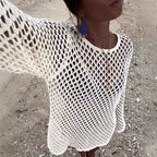 Long-Sleeve Knit Openwork Maxi Dress — Women's Beach Cover-Up Summer 2026