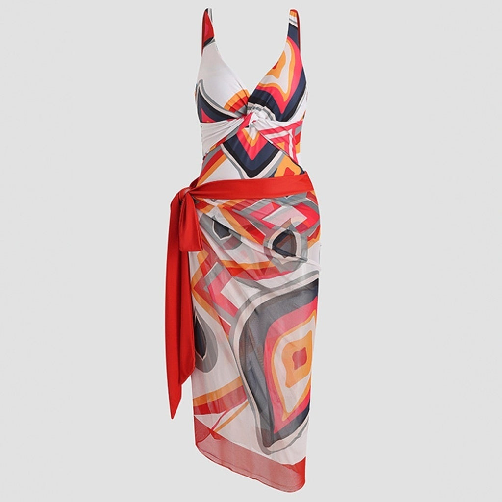 Conjunto de Bikini + Vestido de Playa Estampado — Traje de Baño de Dos Piezas para Mujer Verano 2026