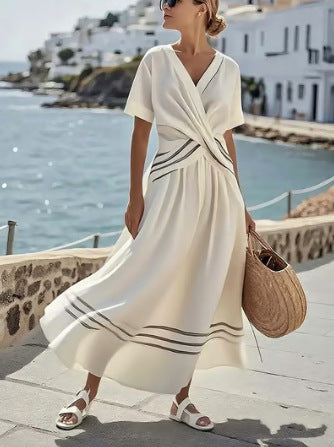 Boho Printed Short-Sleeve Maxi Dress — Women's Summer Beach Dress 2026