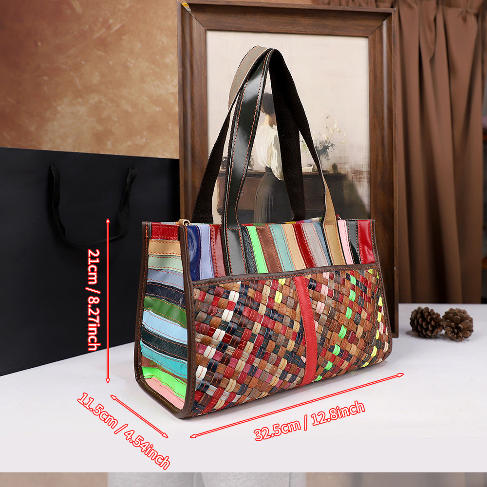Sac Vintage Femme Cuir Patchwork Tressé Bicolore — Artisanal Luxury FuturaTrend