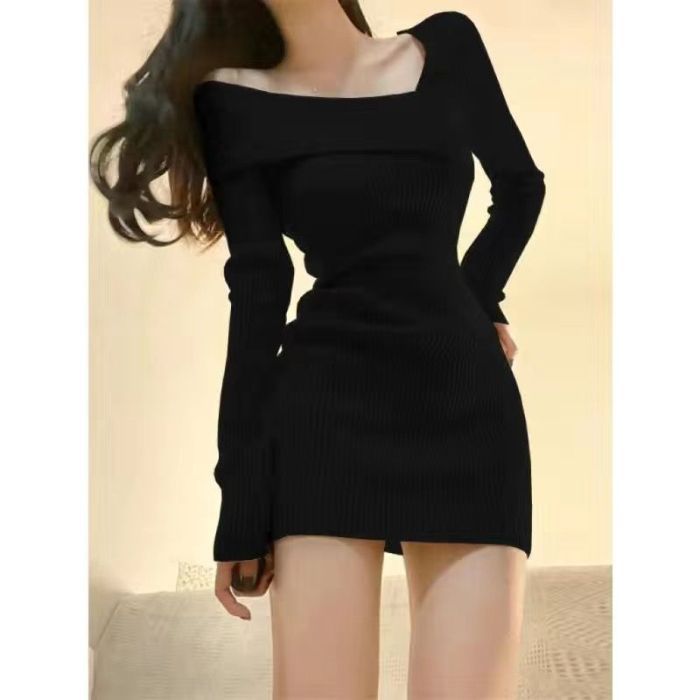Women's Asymmetrical Shoulder Ribbed Dress - Original Style