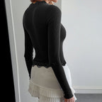 Top Manches Longues Dentelle Côtelé Femme - Style Fashion