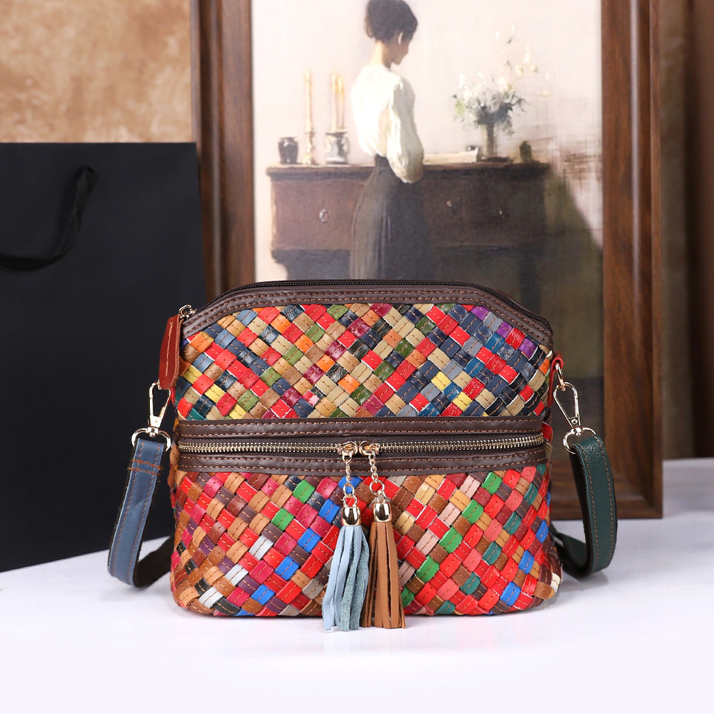 Sac Femme Cuir Première Couche Coloré Tressé — Premium Luxury FuturaTrend