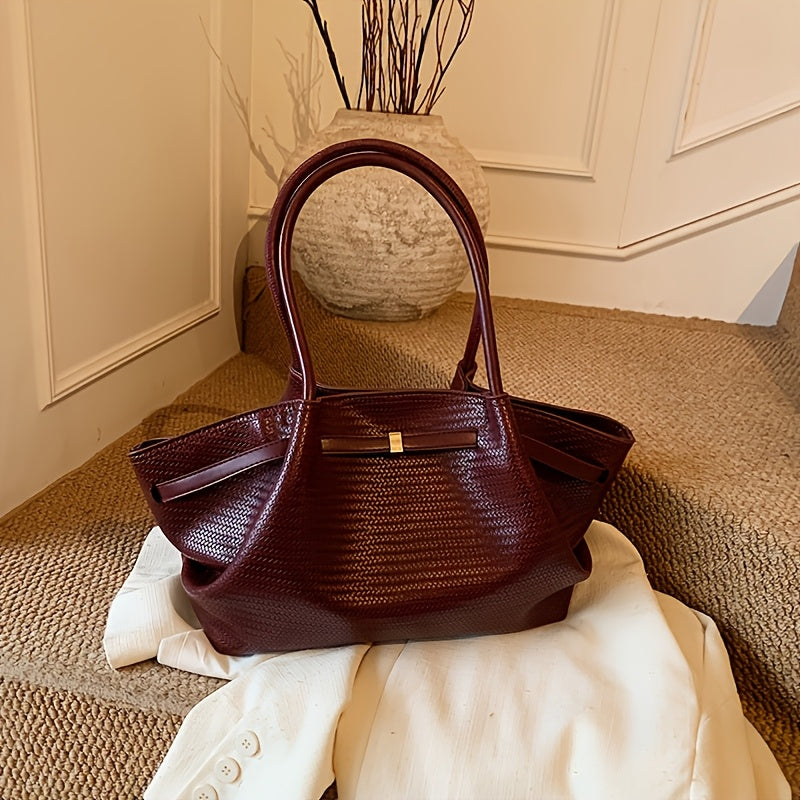 Sac Cabas Femme Tressé Vintage — Grand Sac Fourre-Tout Cuir PU Élégant