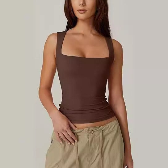 Top Camisola de Canalé con Cuello Cuadrado para Mujer - Tirantes Finos