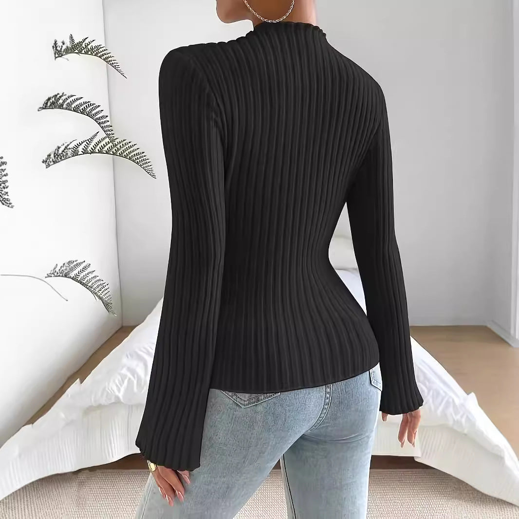 Top de manga larga acanalado para mujer - Corte elegante