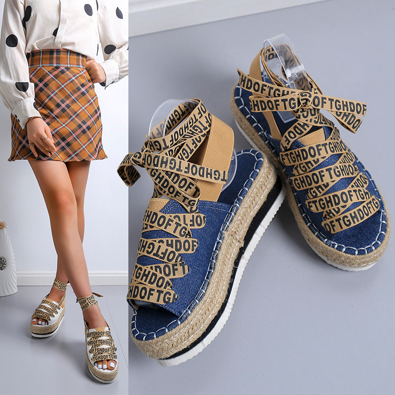 Women's Lace-Up Espadrilles for Summer - Thick Braided Casual Sandals