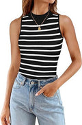 Top Col Roulé Sans Manches Rayé Femme - Coupe Slim