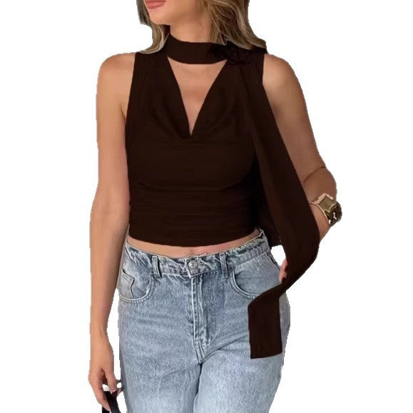 Top de Mujer de Hombros Descubiertos Acanalado - Color Liso