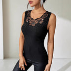 Women's Ribbed Black Rhinestone Vest Top - Glam Style