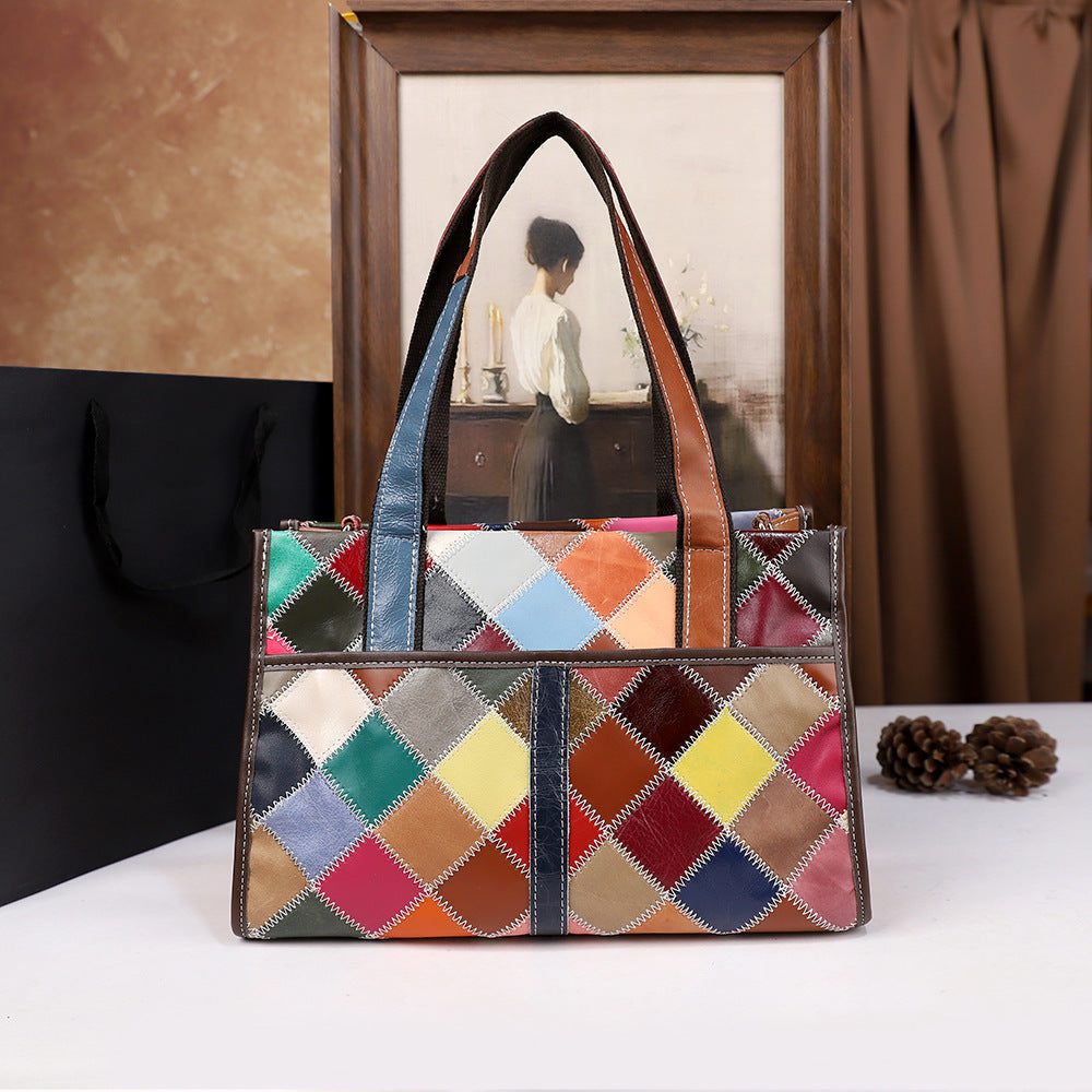 Sac Vintage Femme Cuir Patchwork Tressé Bicolore — Artisanal Luxury FuturaTrend