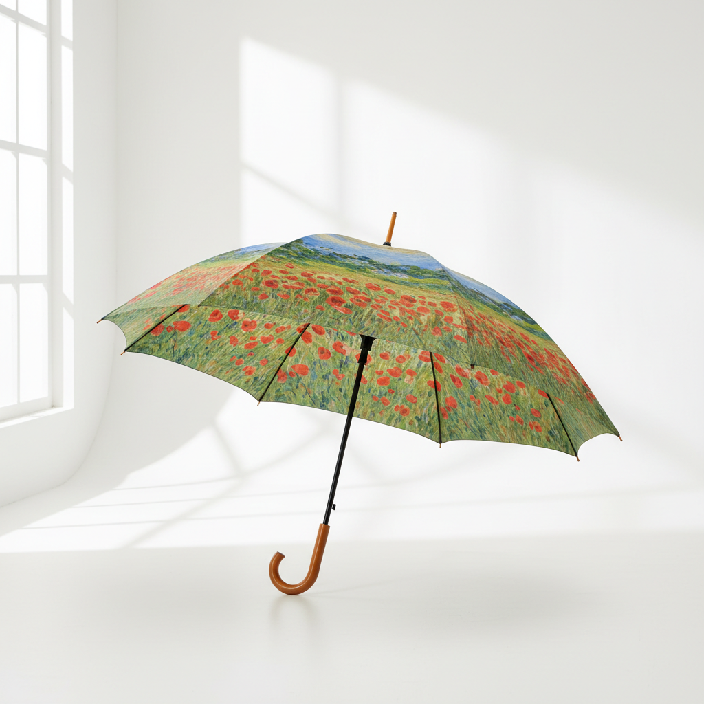 Parapluie pliant ouvert avec impression Monet Champ de Coquelicots