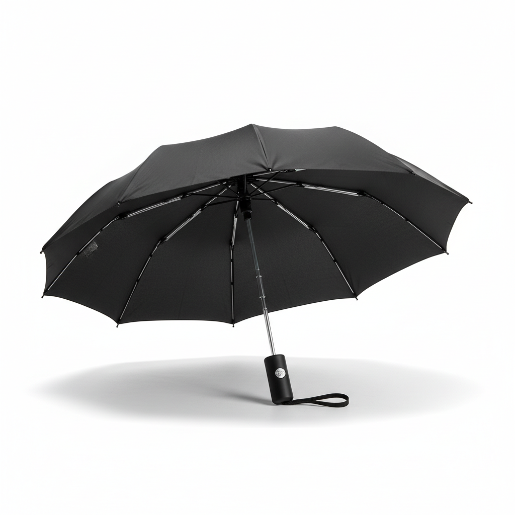 Parapluie pliant mini noir Falconetti ouvert sur fond blanc