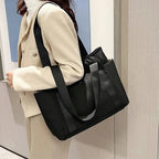 Bolso Tote Mujer Negro - Grande Formato Nylon Ligero para Viaje y Diario