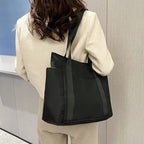 Bolso Tote Mujer Negro - Grande Formato Nylon Ligero para Viaje y Diario