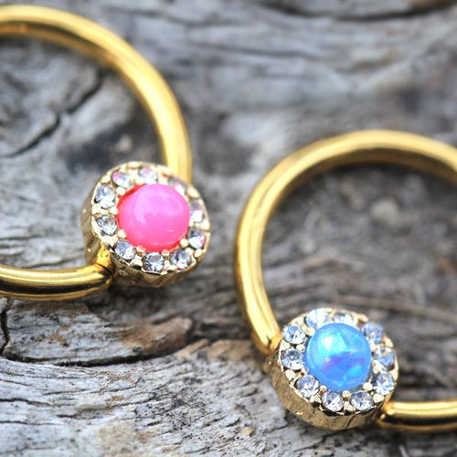 Anneau Captif Opale Synthétique Plaqué Or – Bijou de Piercing