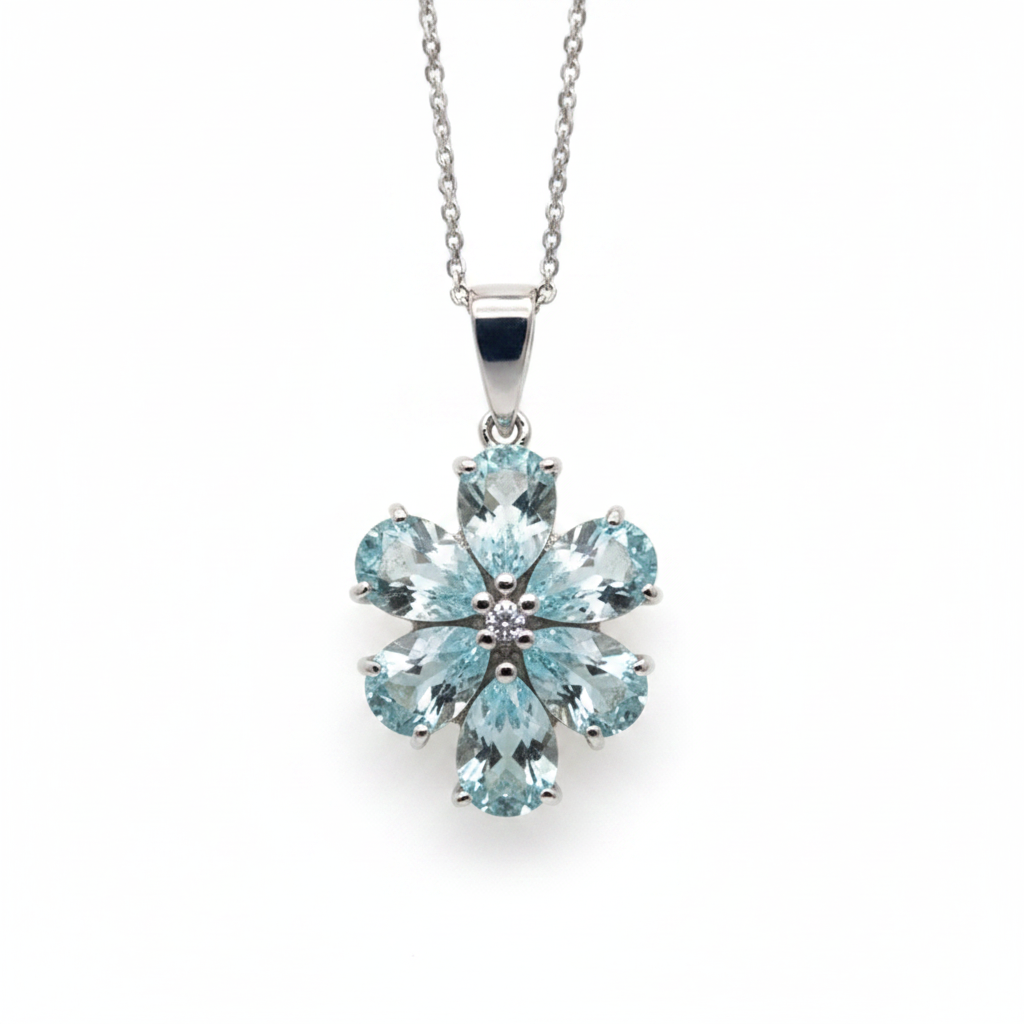 Pendentif aigue-marine fond blanc