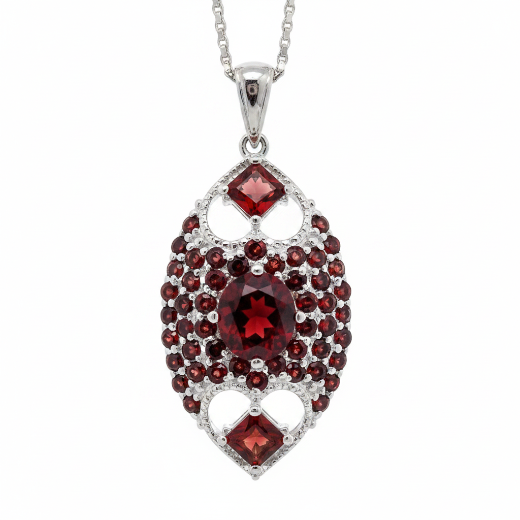 Pendentif grenat fond blanc