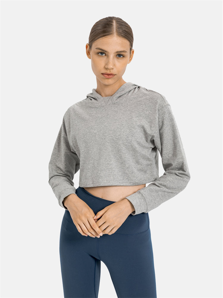 Women Workout Crop Hoodie Long Sleeve Sweatshirt Casual Pullove Sport Top Fitness Women-1