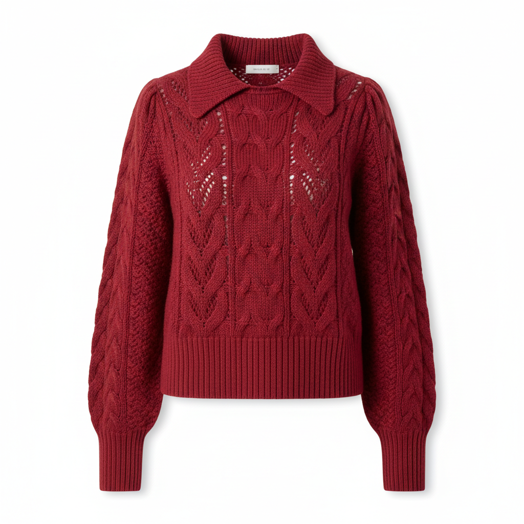 Pull rouge col polo fond blanc