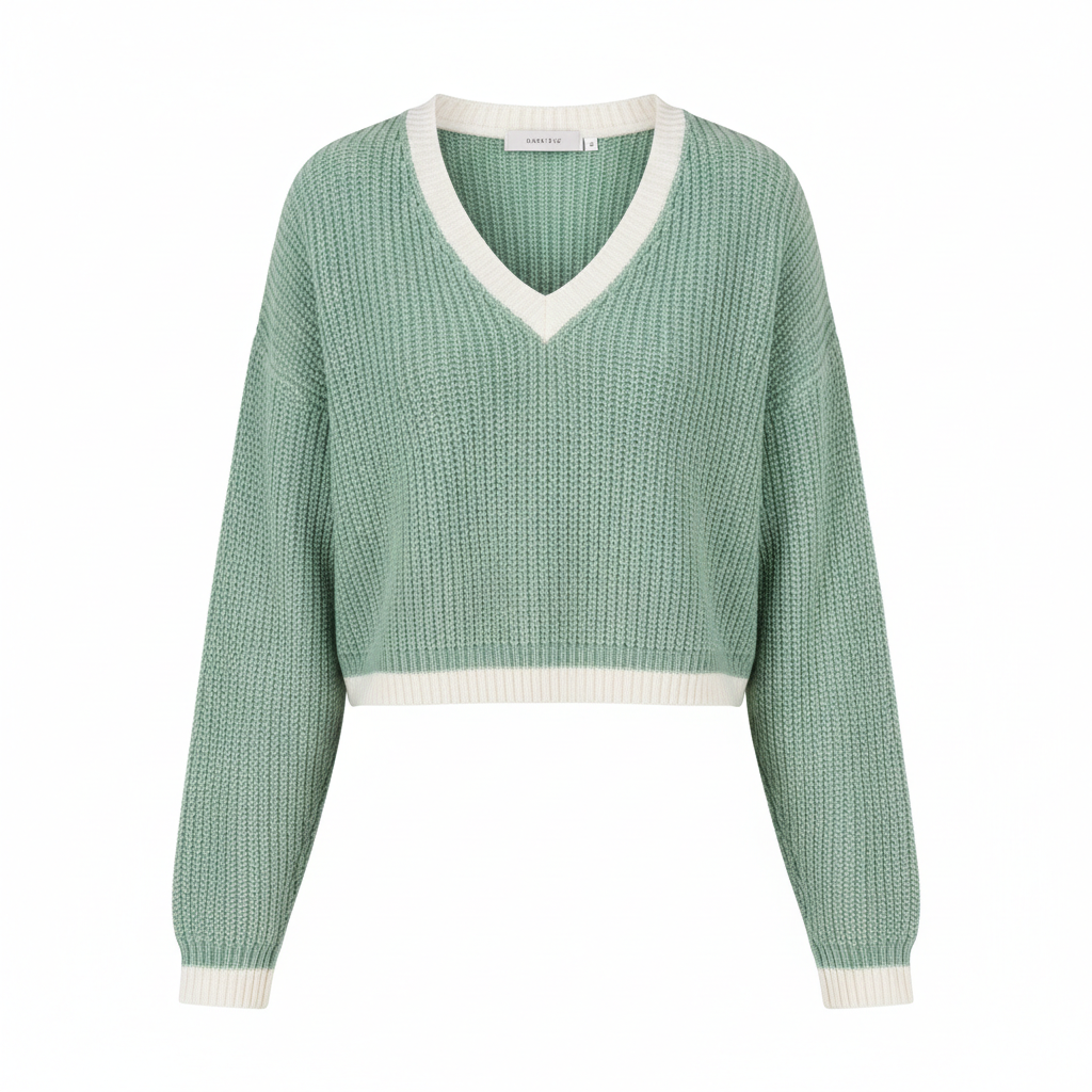 Pull vert pistache fond blanc