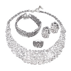 Juego de joyas de plata de 4 piezas para mujer — Collar + Pendientes + Anillo + Pulsera de cristales