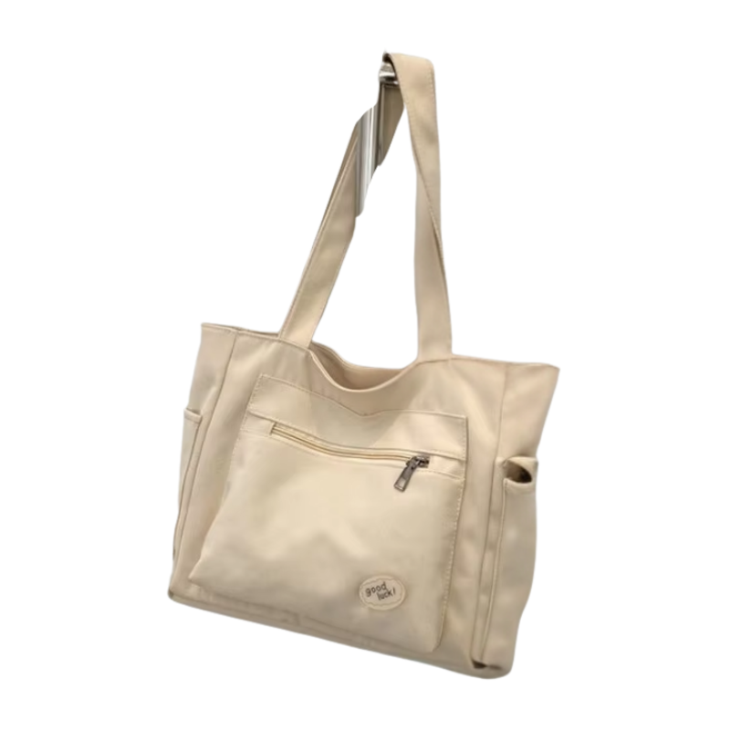 Sac Cabas Toile Femme Beige — Grand Tote Bag Casual Multipoches Broderie & Rivets