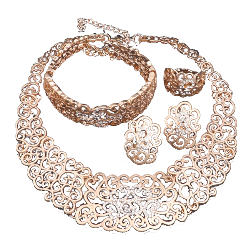 Women's Gold-Plated 4-Piece Jewelry Set — Necklace + Earrings + Ring + 18K Gold Plated Bracelet